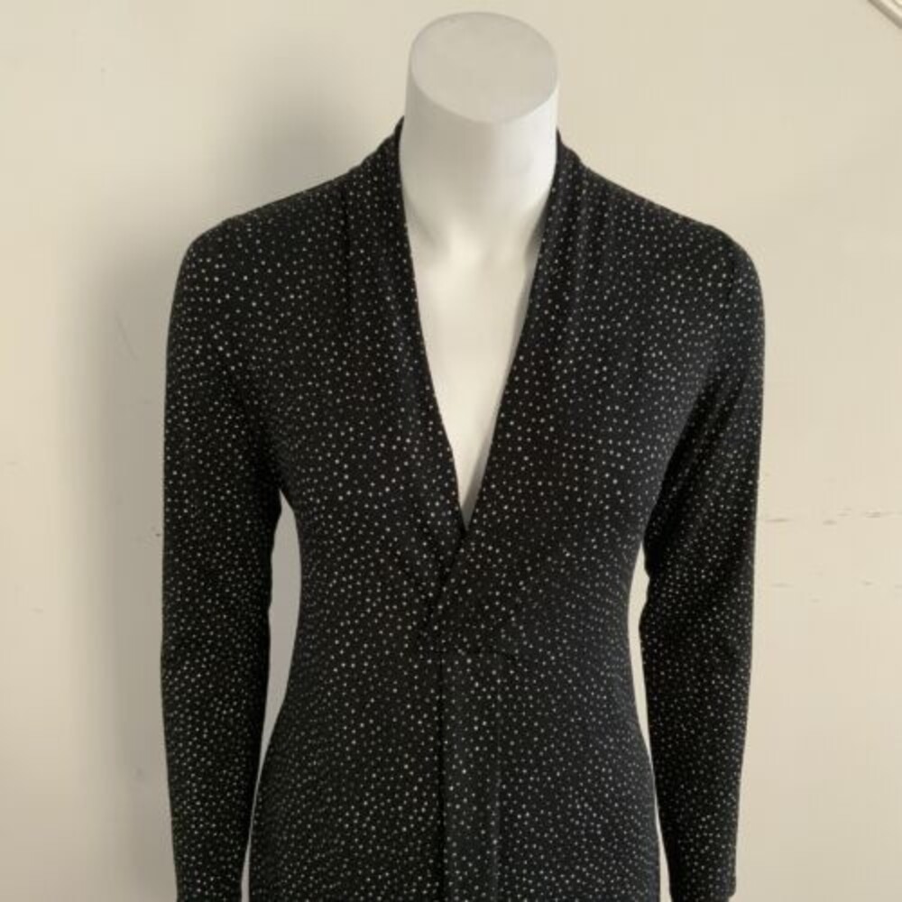 J. Jill Wearever Collection Polka-dot Faux Wrap Dress Black Cream XS - Picture 5 of 13